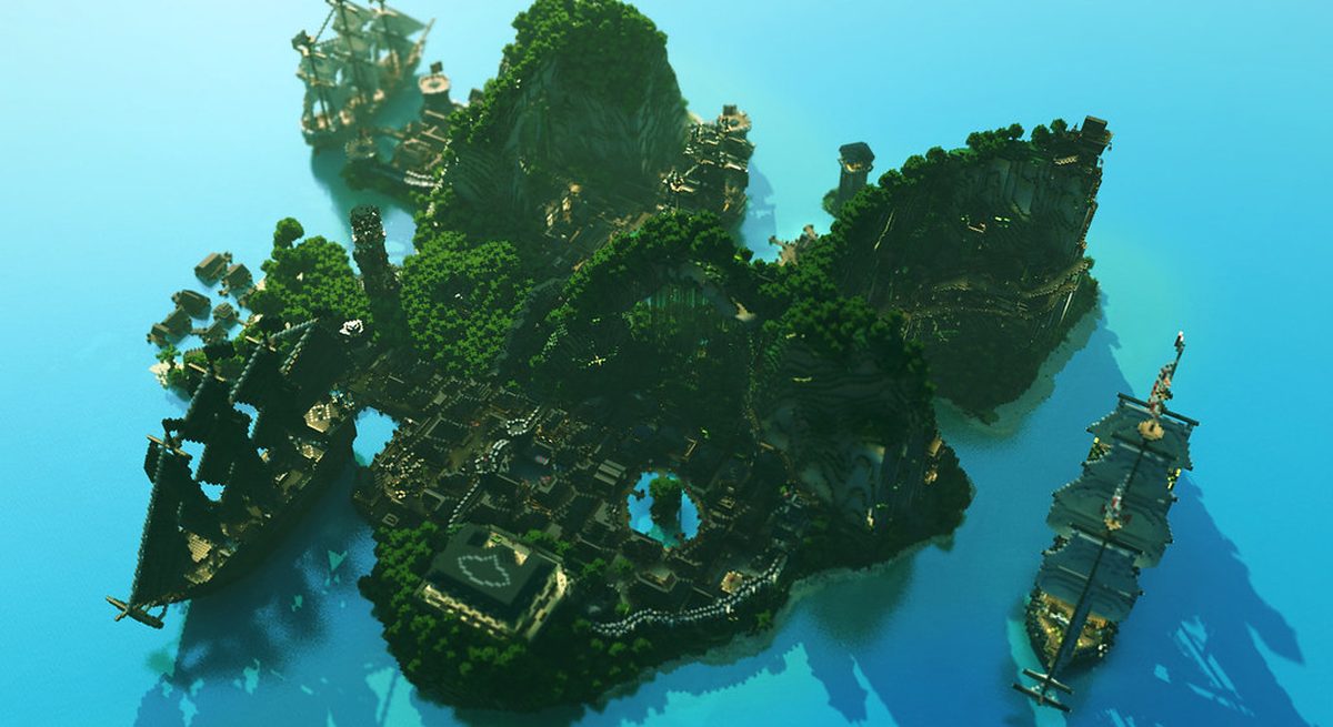 Parkour Islands – Minecraft-Map (2016) für Community-Projekt: Zehn schwebende Parkour-Inseln mit steigendem Schwierigkeitsgrad, Checkpoints über Druckplatten und einer Bestenliste aus Command-Blöcken.
